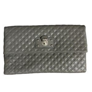 NWT Marc Jacobs Gray Leather Quilted Large Eugenie Clasp Clutch Silver Hardware